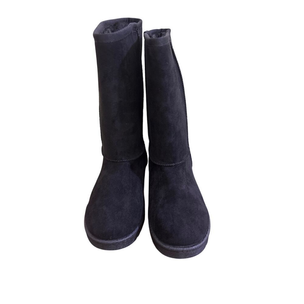 Winter Snow Boots for Women Warm Mid Calf Boots Black Fuzzy Boots